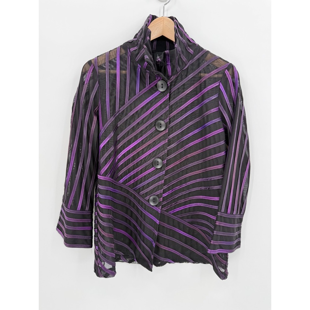 Joseph Ribkoff Womens Black Striped 3/4 Sleeve Sheer Blouse Size M Cocktail Art - Picture 7 of 12